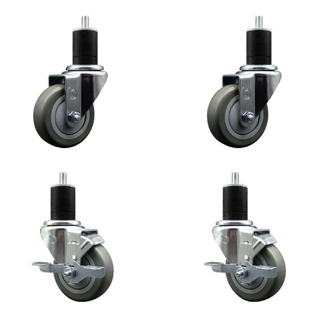 Service Caster 3.5'' Gray Poly Wheel Swivel 1-3/4'' Expanding Stem Caster Set 2 Brakes, 4PK SCC-EX20S3514-PPUB-2-TLB-2-134